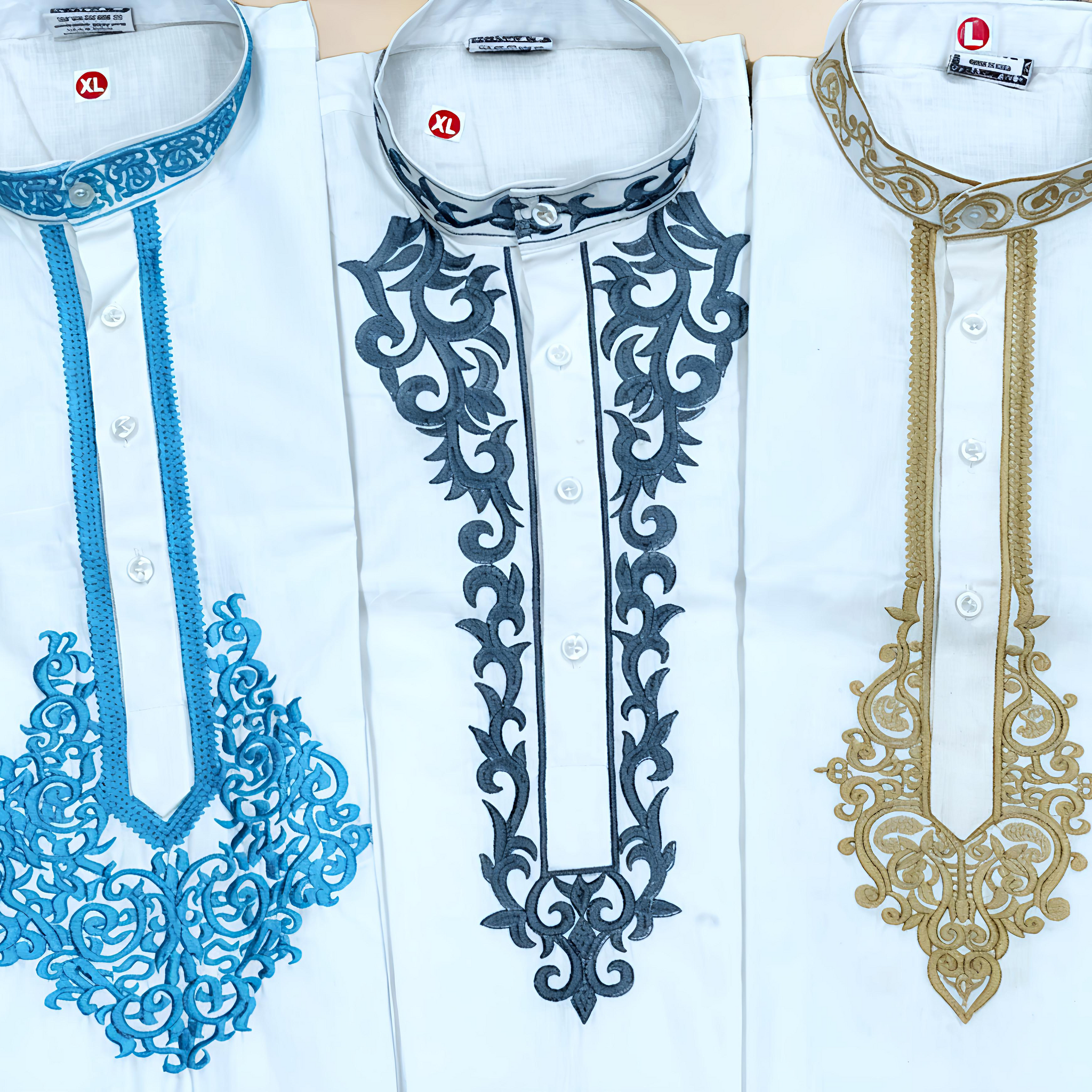 White man's Kurta 3-Color Embroidery Combo